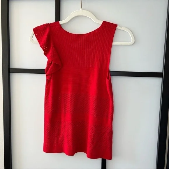[S] Pinko Italian Luxury Viscose Knit Tank with Ruffle Edge in Candy Apple Red - Picture 4 of 11